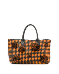 Оранжевая кожаная большая сумка с принтом от Bottega Veneta