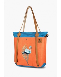 Оранжевая кожаная большая сумка с принтом от Ginger Bird