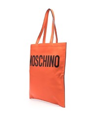 Мужская оранжевая кожаная большая сумка с принтом от Moschino