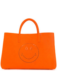 Оранжевая кожаная большая сумка от Anya Hindmarch