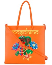 Оранжевая кожаная большая сумка от Moschino