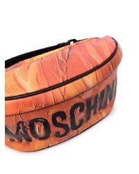 Мужская оранжевая кожаная поясная сумка от Moschino