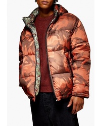Мужская оранжевая куртка-пуховик с камуфляжным принтом от Topman