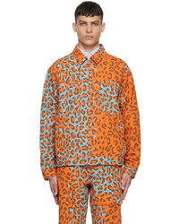 Оранжевая куртка харрингтон с леопардовым принтом