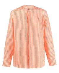 Мужская оранжевая льняная рубашка с длинным рукавом в вертикальную полоску от Etro