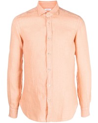 Мужская оранжевая льняная рубашка с длинным рукавом от Boglioli