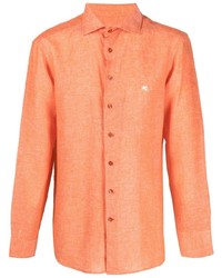Мужская оранжевая льняная рубашка с длинным рукавом от Etro