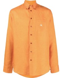 Мужская оранжевая льняная рубашка с длинным рукавом от Etro