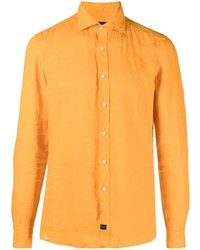 Мужская оранжевая льняная рубашка с длинным рукавом от Fay
