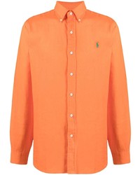 Мужская оранжевая льняная рубашка с длинным рукавом от Polo Ralph Lauren
