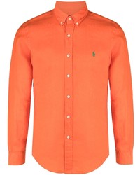 Мужская оранжевая льняная рубашка с длинным рукавом от Polo Ralph Lauren