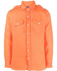 Мужская оранжевая льняная рубашка с длинным рукавом от Ralph Lauren Purple Label