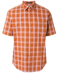 Мужская оранжевая льняная рубашка с коротким рукавом в клетку от D'urban