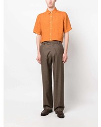 Мужская оранжевая льняная рубашка с коротким рукавом от Canali