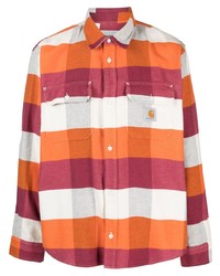 Мужская оранжевая рубашка с длинным рукавом в вертикальную полоску от Carhartt WIP