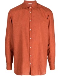 Мужская оранжевая рубашка с длинным рукавом в вертикальную полоску от Massimo Alba