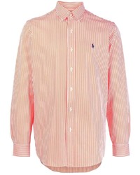 Мужская оранжевая рубашка с длинным рукавом в вертикальную полоску от Polo Ralph Lauren