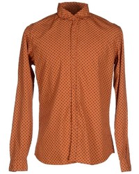 Оранжевая рубашка с длинным рукавом в горошек