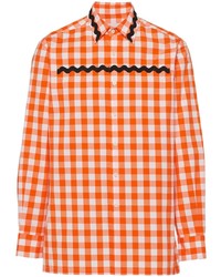 Мужская оранжевая рубашка с длинным рукавом в мелкую клетку от Prada