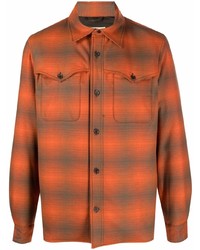 Мужская оранжевая рубашка с длинным рукавом в шотландскую клетку от Aspesi