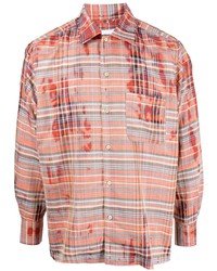 Мужская оранжевая рубашка с длинным рукавом в шотландскую клетку от Doublet