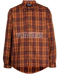 Мужская оранжевая рубашка с длинным рукавом в шотландскую клетку от Pleasures