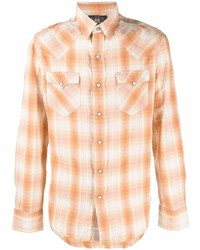 Мужская оранжевая рубашка с длинным рукавом в шотландскую клетку от Ralph Lauren RRL