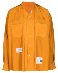Мужская оранжевая рубашка с длинным рукавом с вышивкой от Maison Mihara Yasuhiro