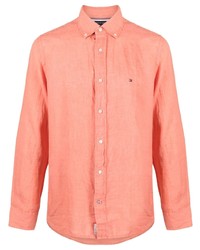 Мужская оранжевая рубашка с длинным рукавом с вышивкой от Tommy Hilfiger