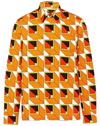 Мужская оранжевая рубашка с длинным рукавом с геометрическим рисунком от Prada