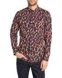Оранжевая рубашка с длинным рукавом с леопардовым принтом