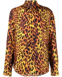 Мужская оранжевая рубашка с длинным рукавом с леопардовым принтом от Roberto Cavalli