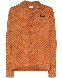 Оранжевая рубашка с длинным рукавом с "огурцами"