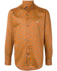Мужская оранжевая рубашка с длинным рукавом с "огурцами" от Etro