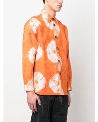 Мужская оранжевая рубашка с длинным рукавом с принтом тай-дай от Labrum London