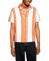 Оранжевая рубашка с коротким рукавом в вертикальную полоску