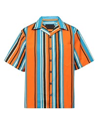 Мужская оранжевая рубашка с коротким рукавом в вертикальную полоску от Prada
