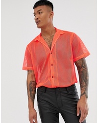 Оранжевая рубашка с коротким рукавом в сеточку
