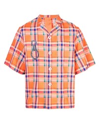 Мужская оранжевая рубашка с коротким рукавом в шотландскую клетку от Angus Chiang