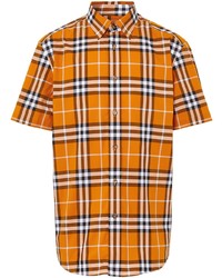 Мужская оранжевая рубашка с коротким рукавом в шотландскую клетку от Burberry