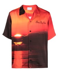Мужская оранжевая рубашка с коротким рукавом с вышивкой от BLUE SKY INN