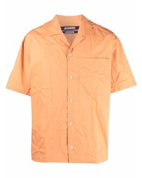 Мужская оранжевая рубашка с коротким рукавом с вышивкой от Jacquemus