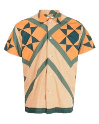 Мужская оранжевая рубашка с коротким рукавом с геометрическим рисунком от Bode