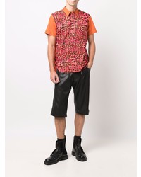 Мужская оранжевая рубашка с коротким рукавом с леопардовым принтом от Black Comme Des Garçons