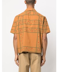 Мужская оранжевая рубашка с коротким рукавом с принтом от Bode