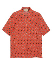 Мужская оранжевая рубашка с коротким рукавом с принтом от Gucci