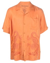 Мужская оранжевая рубашка с коротким рукавом с принтом от Maharishi