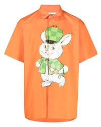 Мужская оранжевая рубашка с коротким рукавом с принтом от Moschino