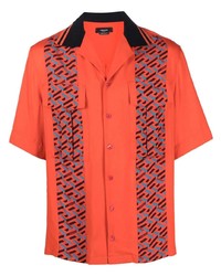 Мужская оранжевая рубашка с коротким рукавом с принтом от Versace
