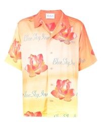 Мужская оранжевая рубашка с коротким рукавом с цветочным принтом от BLUE SKY INN